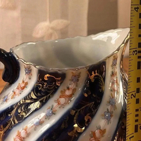 Cobalt Pitcher Orange & Light Blue Swirl Vertcle Stripe George Jones Likeness - Picture 5 of 8